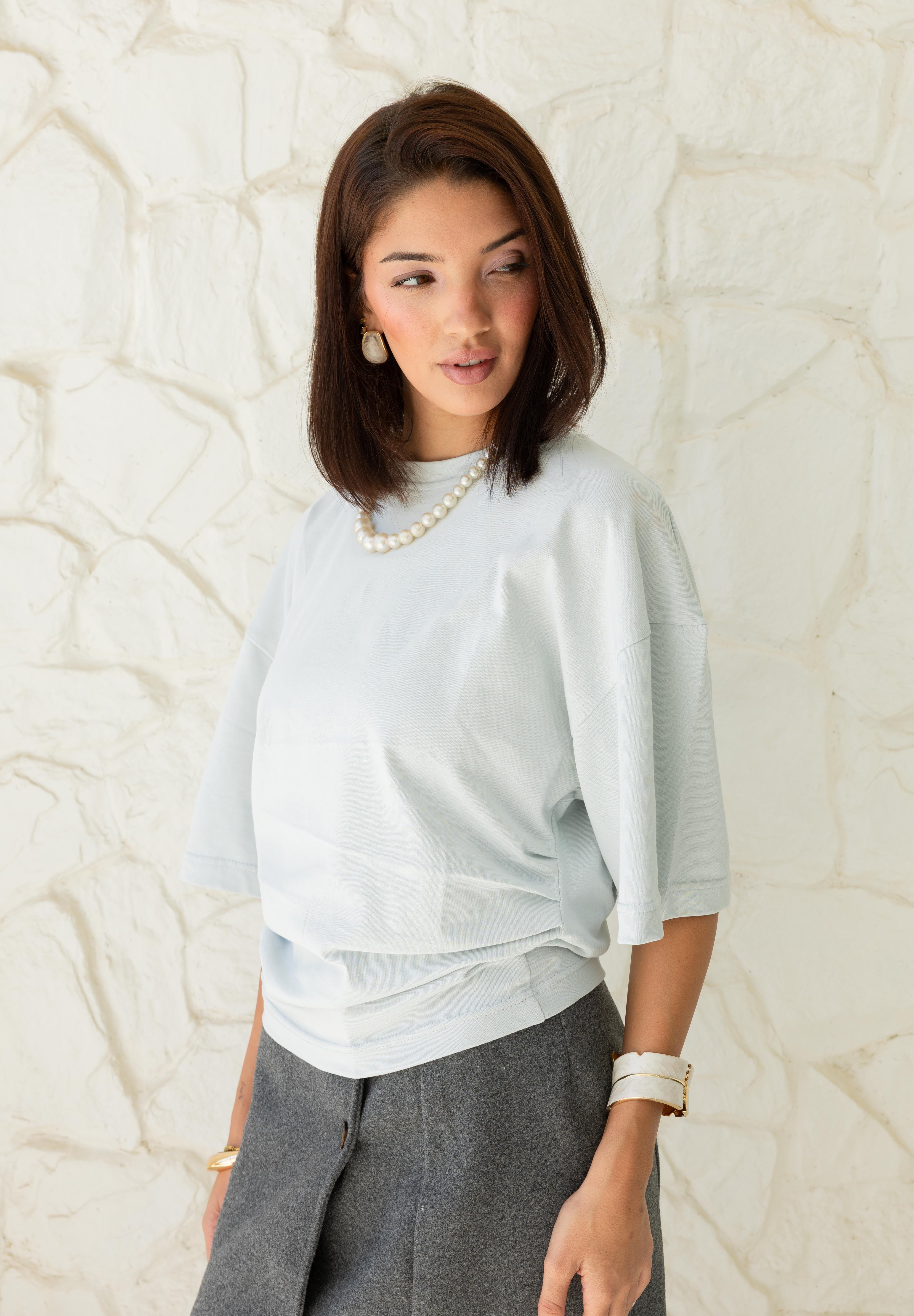 Hourglass Short Sleeve In Grayish Baby Blue