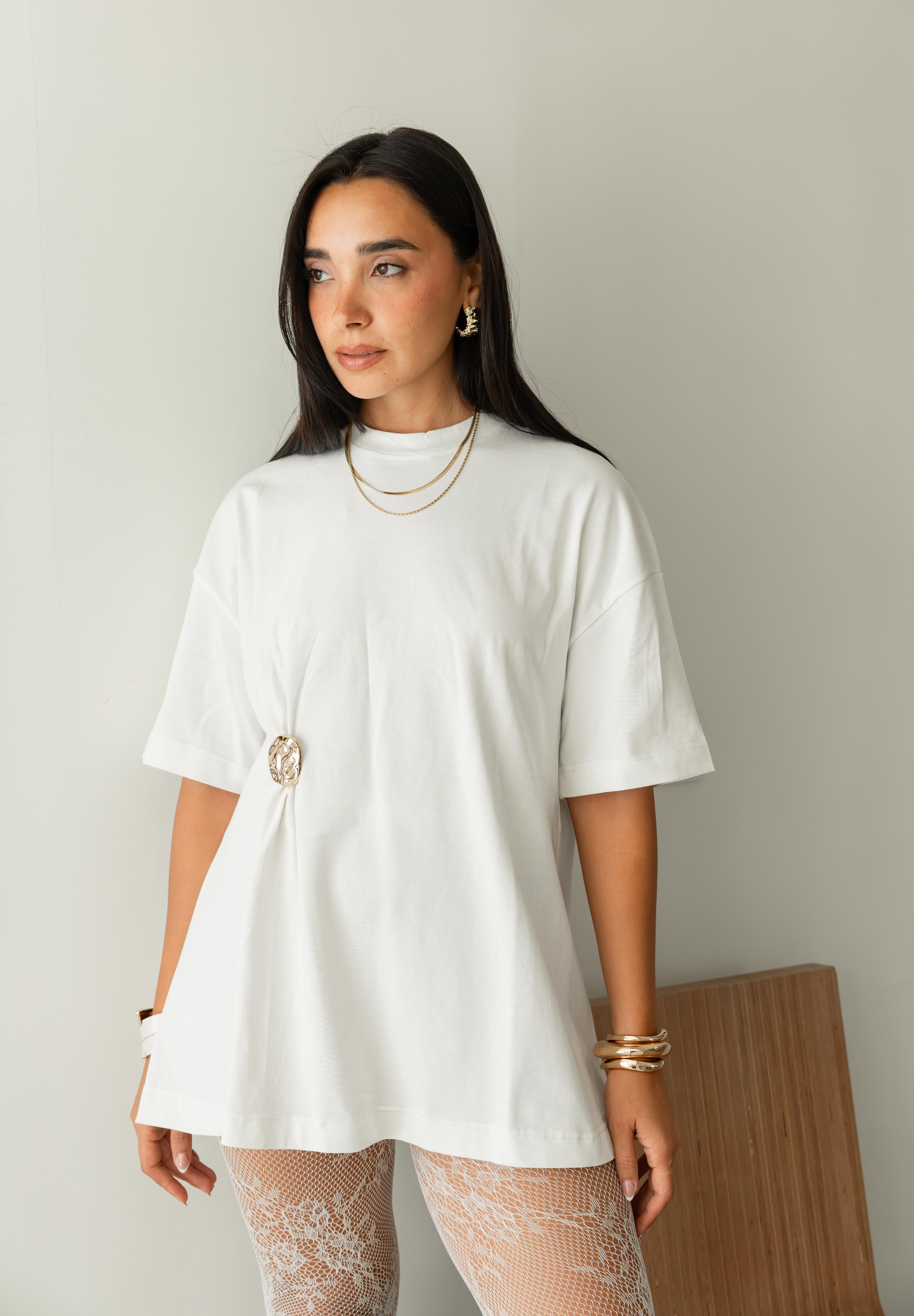 Brooch Blouse In White