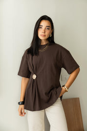 Brooch Blouse In Brown
