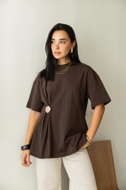 Brooch Blouse In Brown