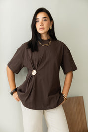 Brooch Blouse In Brown