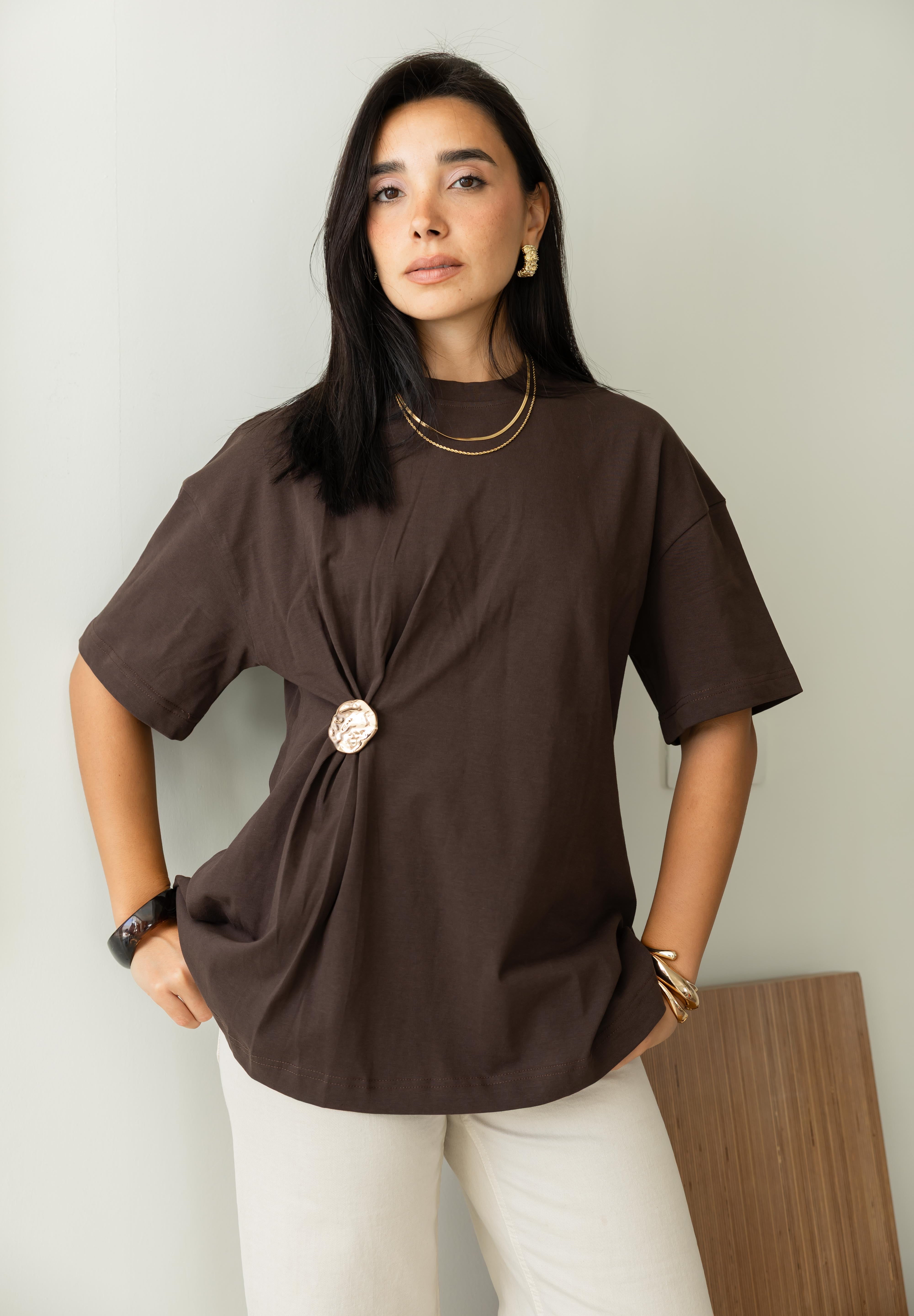 Brooch Blouse In Brown