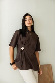 Brooch Blouse In Brown