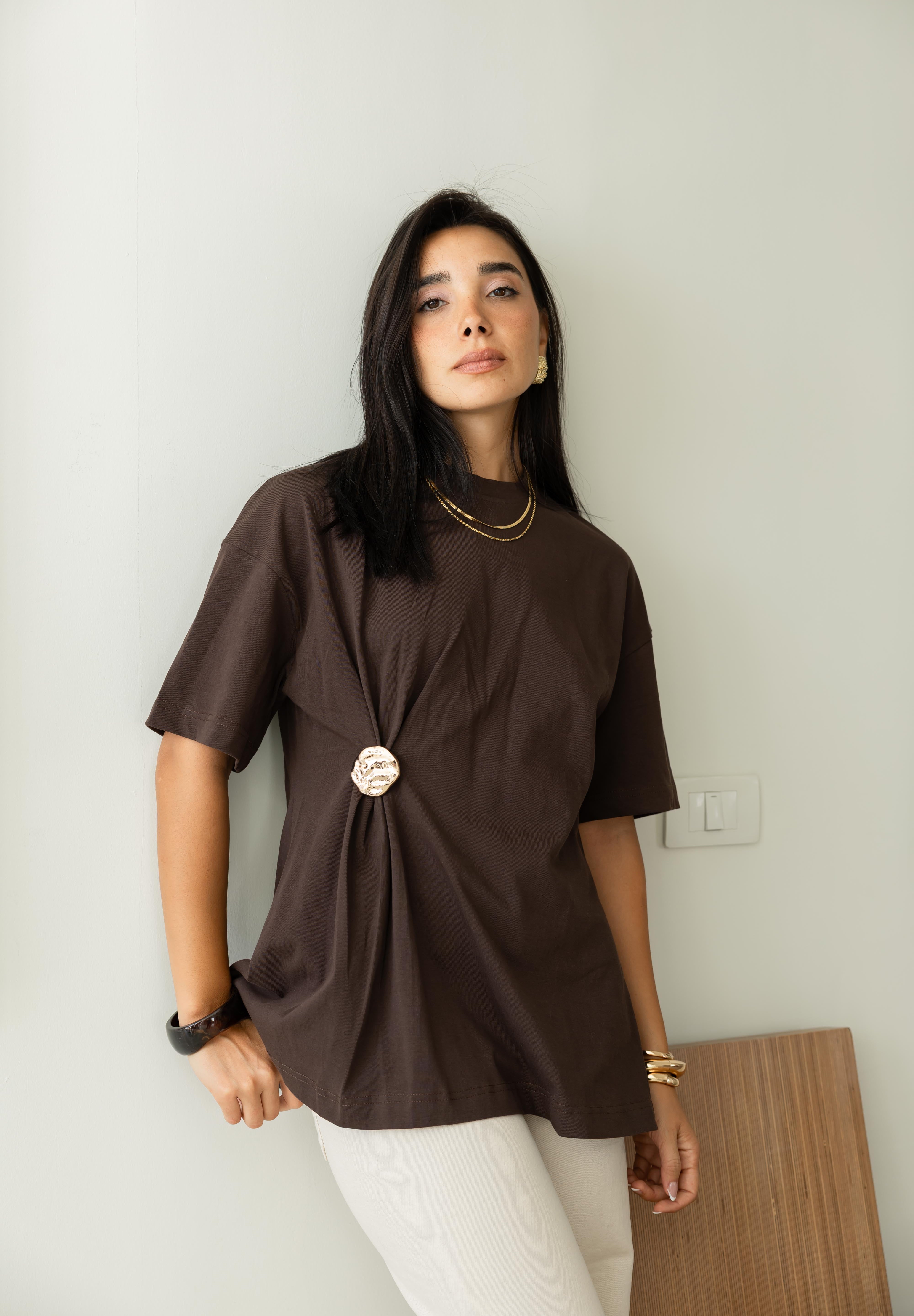 Brooch Blouse In Brown