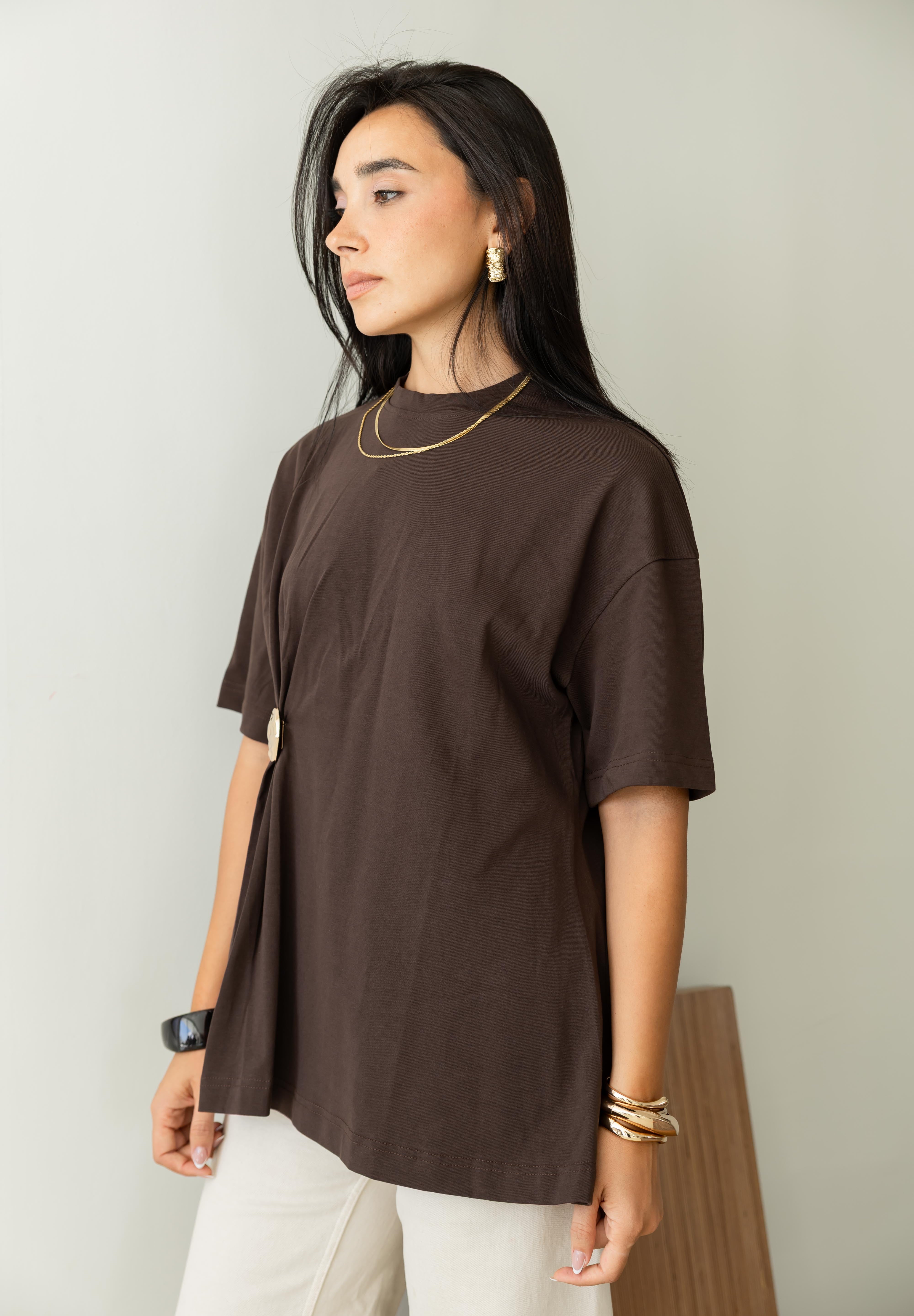 Brooch Blouse In Brown