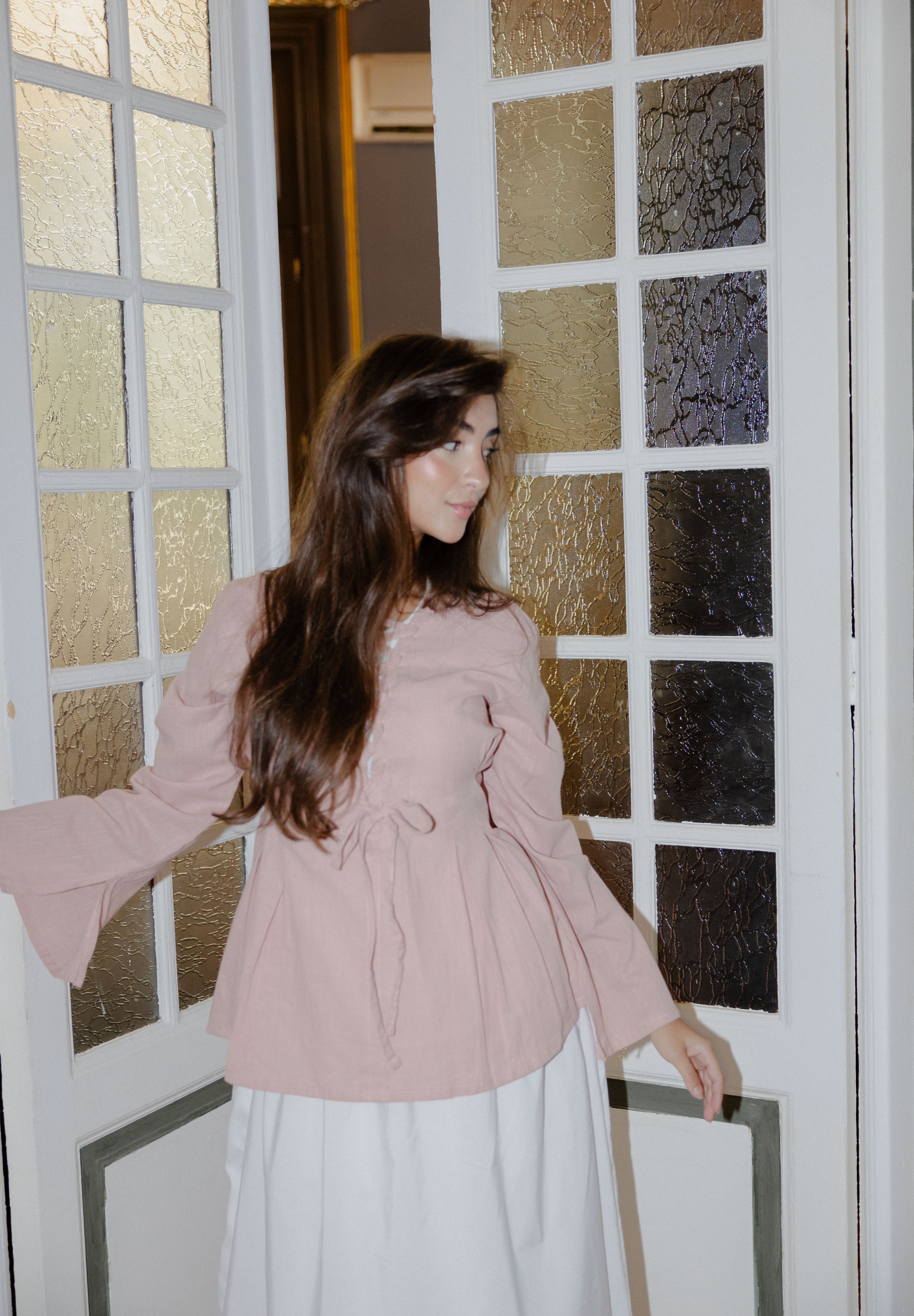 Ruffle Me Up Blouse In Powder Pink