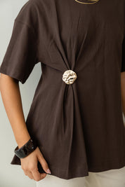 Brooch Blouse In Brown