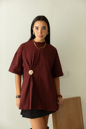 Brooch Blouse In Wine