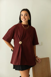 Brooch Blouse In Wine