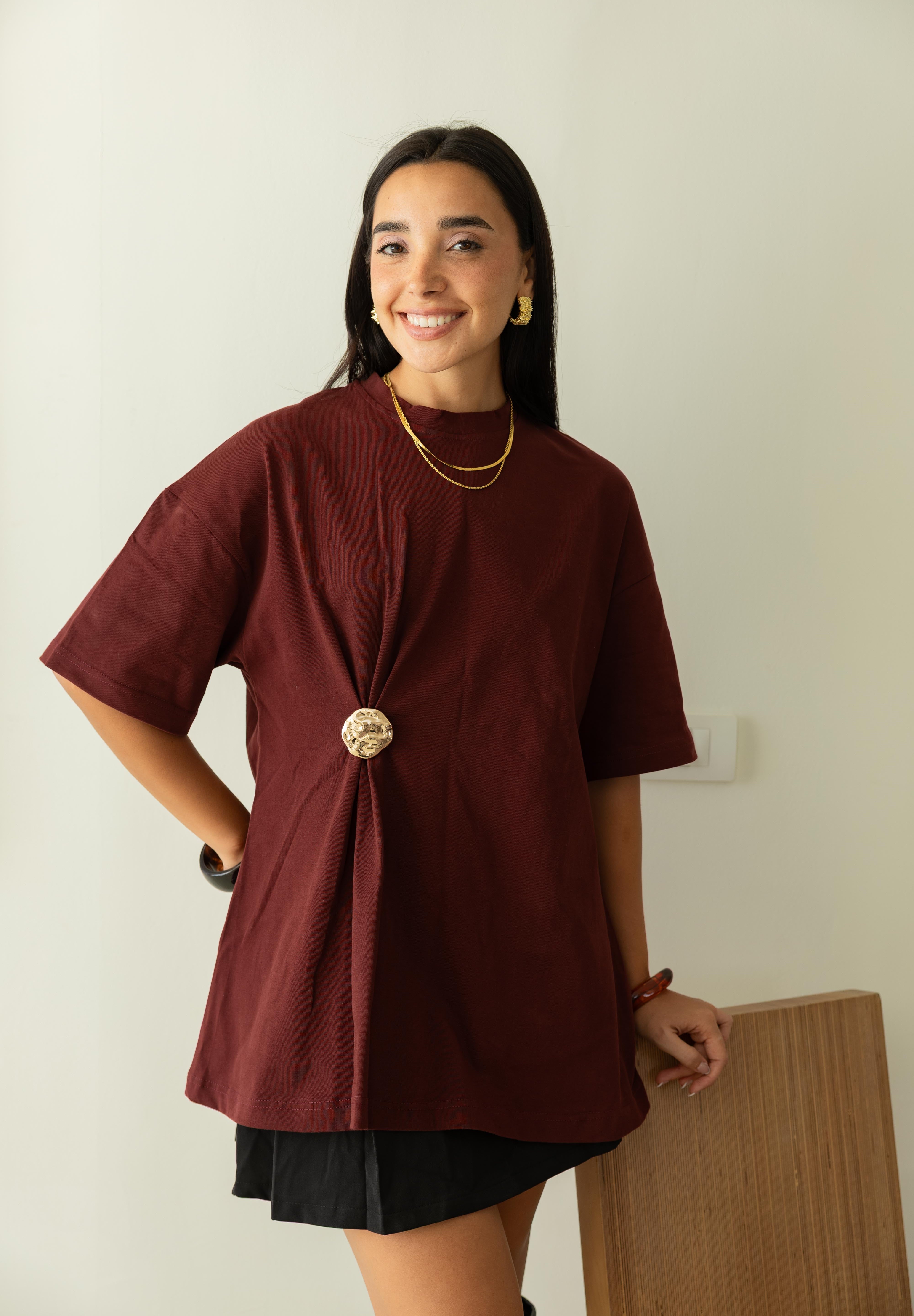 Brooch Blouse In Wine