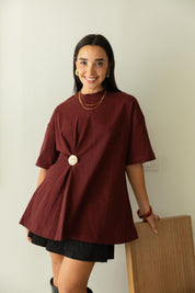 Brooch Blouse In Wine