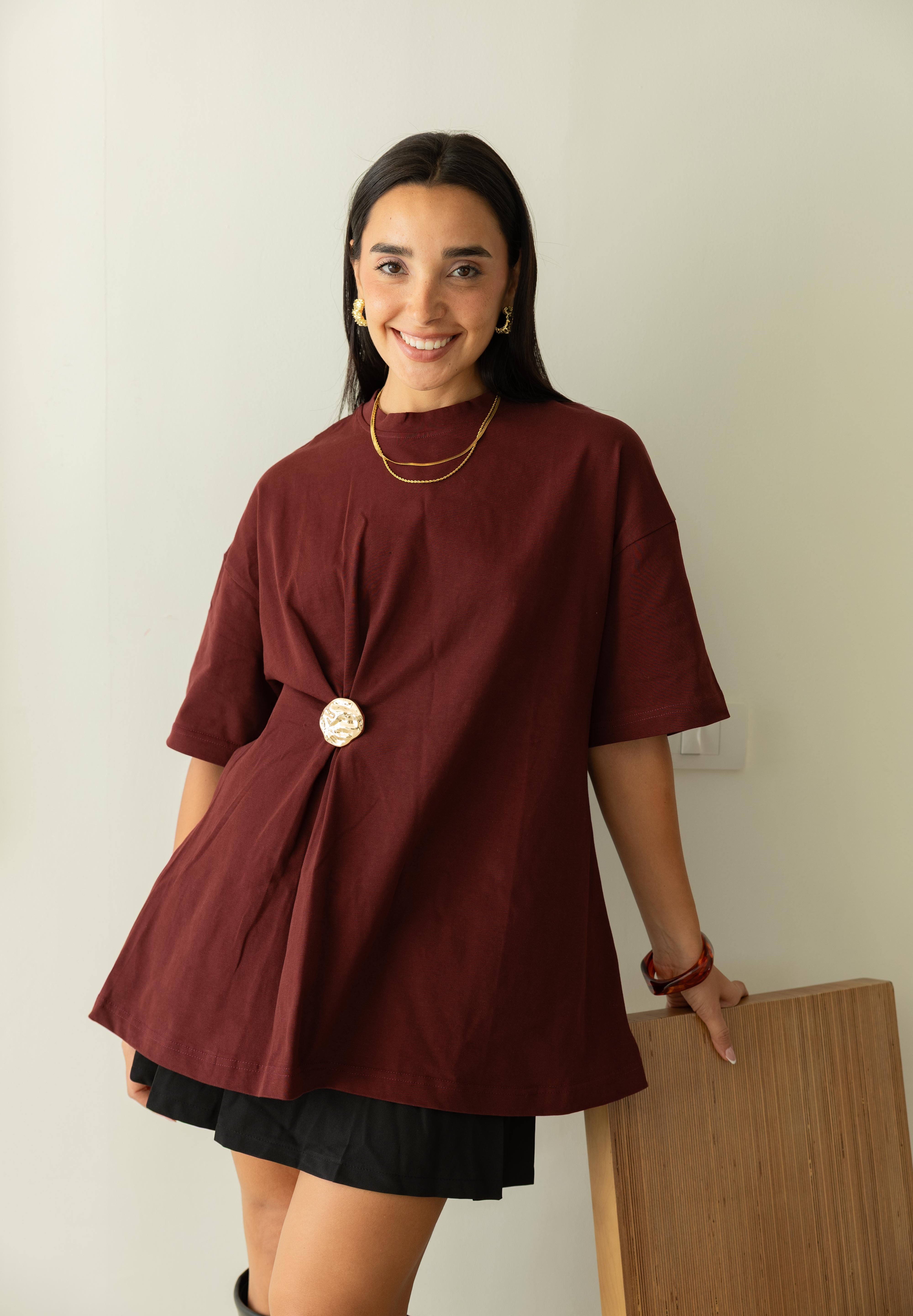 Brooch Blouse In Wine