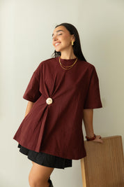 Brooch Blouse In Wine