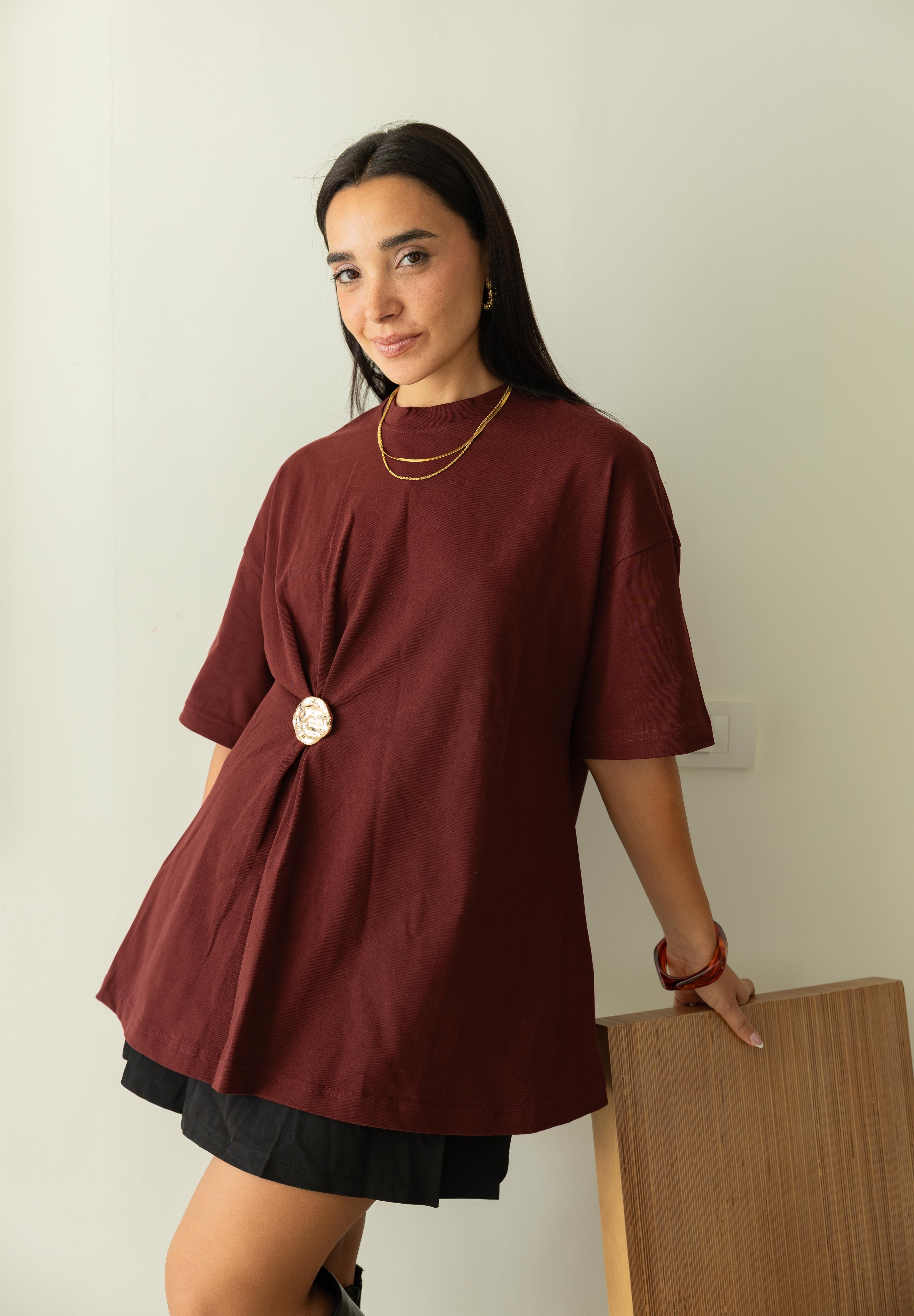 Brooch Blouse In Wine