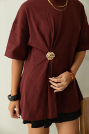 Brooch Blouse In Wine