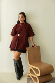 Brooch Blouse In Wine