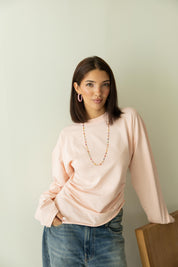 long sleeve ruched T-shirt In Powder Pink
