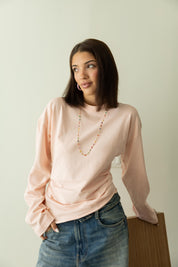 long sleeve ruched T-shirt In Powder Pink