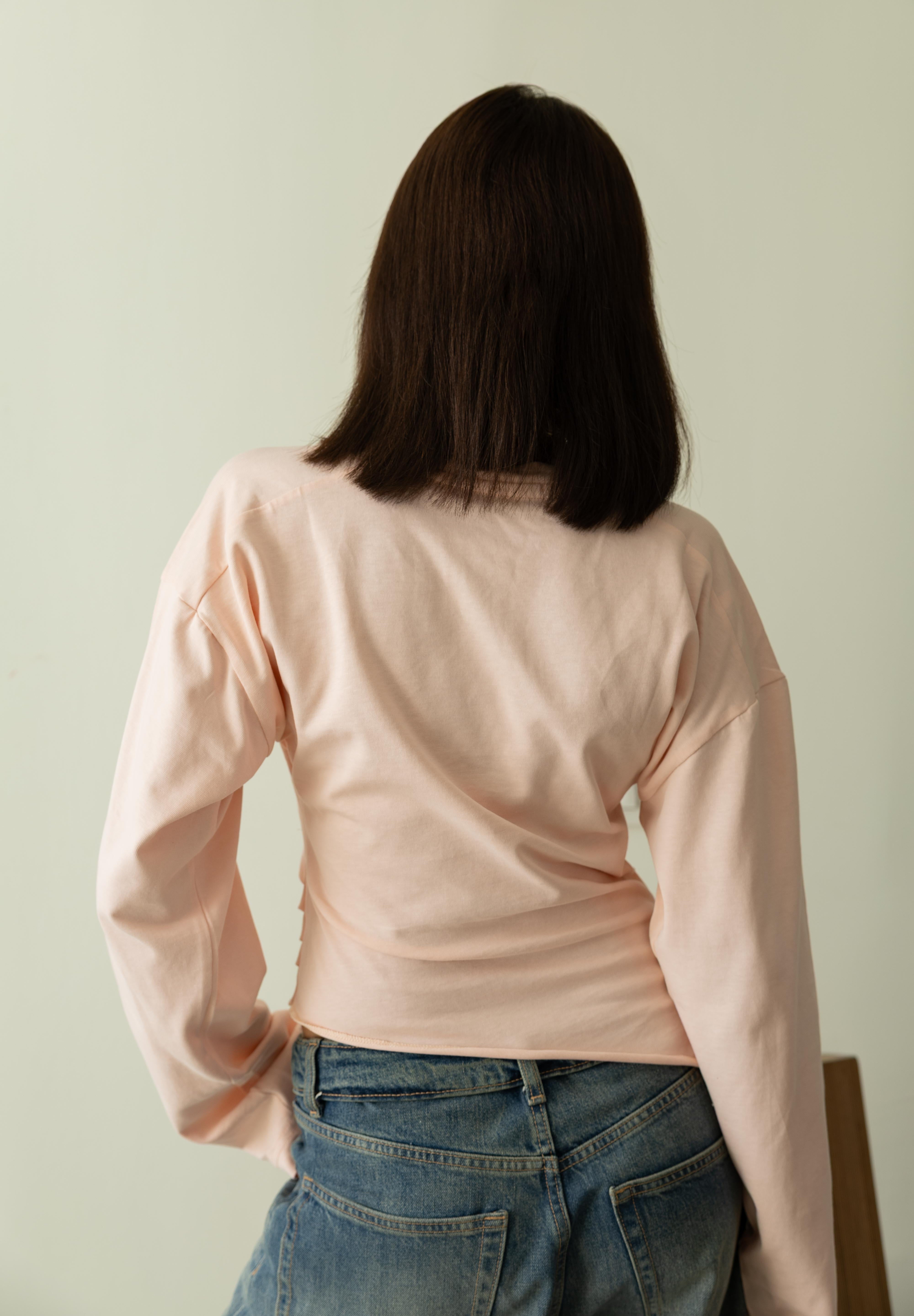 long sleeve ruched T-shirt In Powder Pink