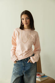 long sleeve ruched T-shirt In Powder Pink