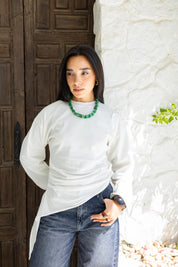 long sleeve ruched T-shirt In Off White