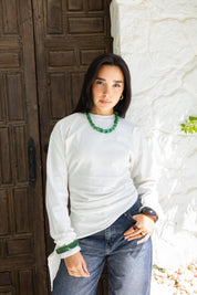 long sleeve ruched T-shirt In Off White