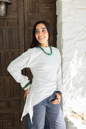 long sleeve ruched T-shirt In Off White