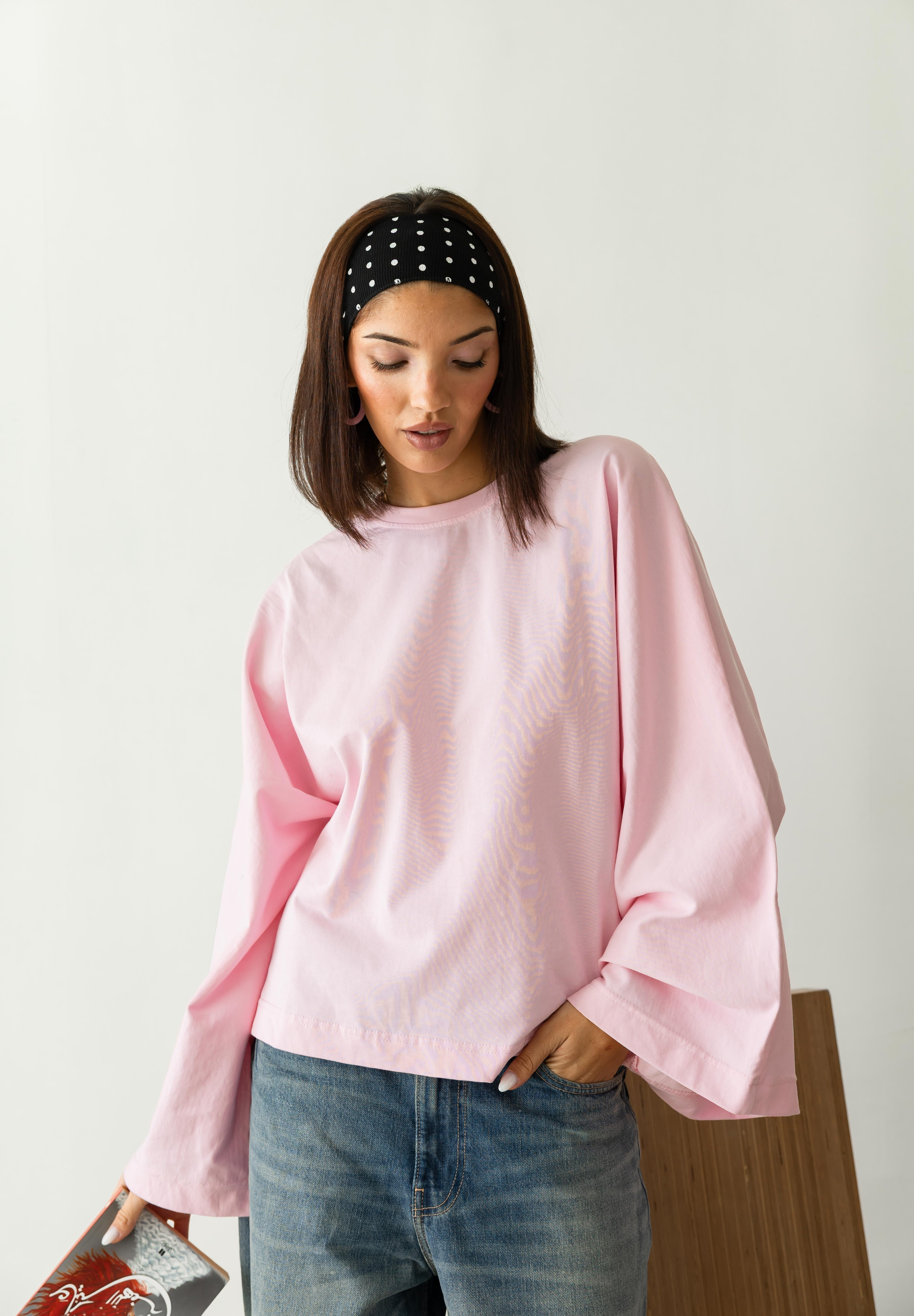 Wide Sleeve T-shirt in pink