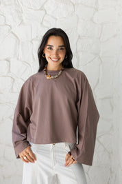 Wide Sleeve T-shirt in Coffee