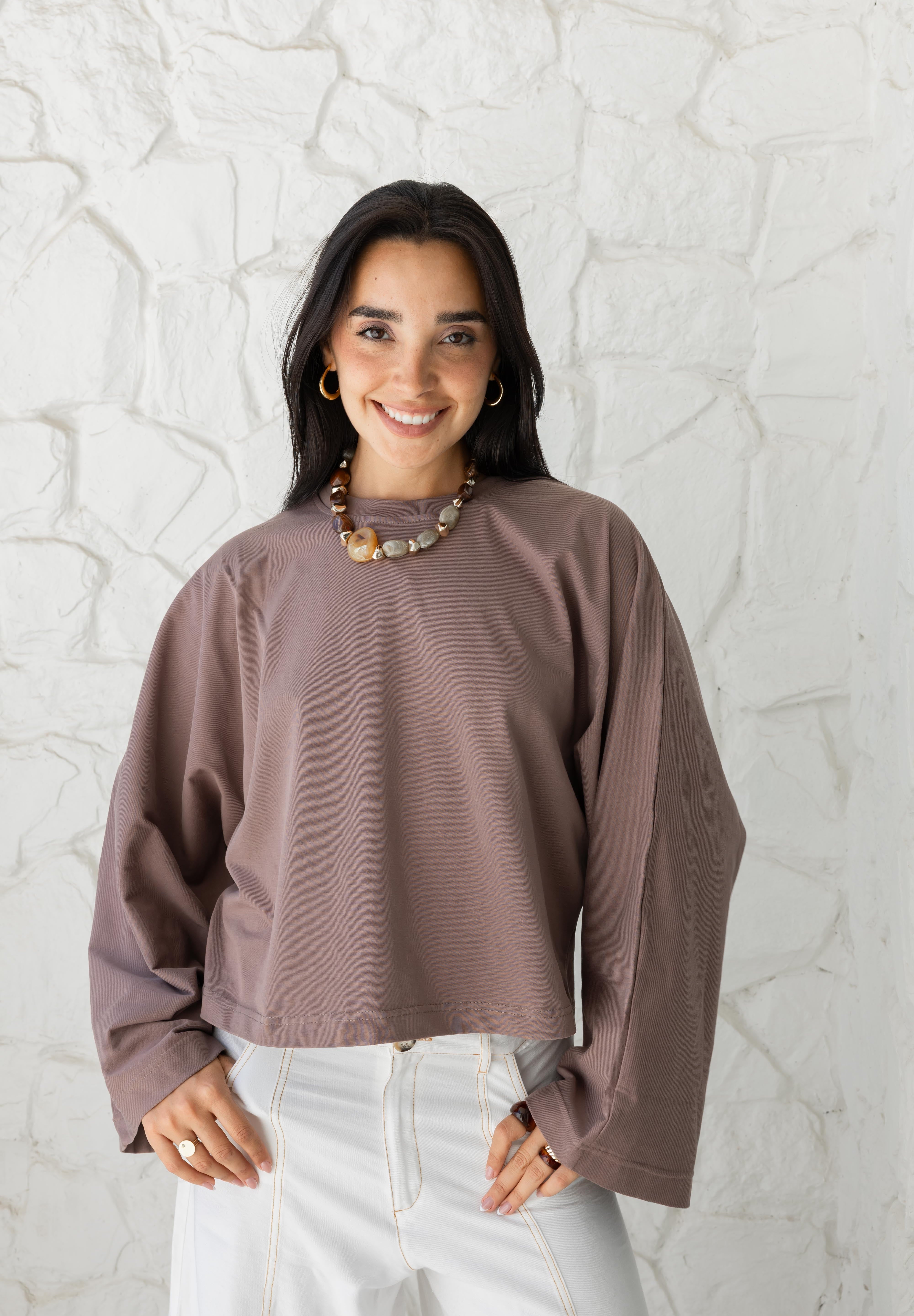 Wide Sleeve T-shirt in Coffee