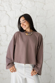 Wide Sleeve T-shirt in Coffee