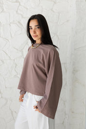 Wide Sleeve T-shirt in Coffee