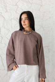 Wide Sleeve T-shirt in Coffee