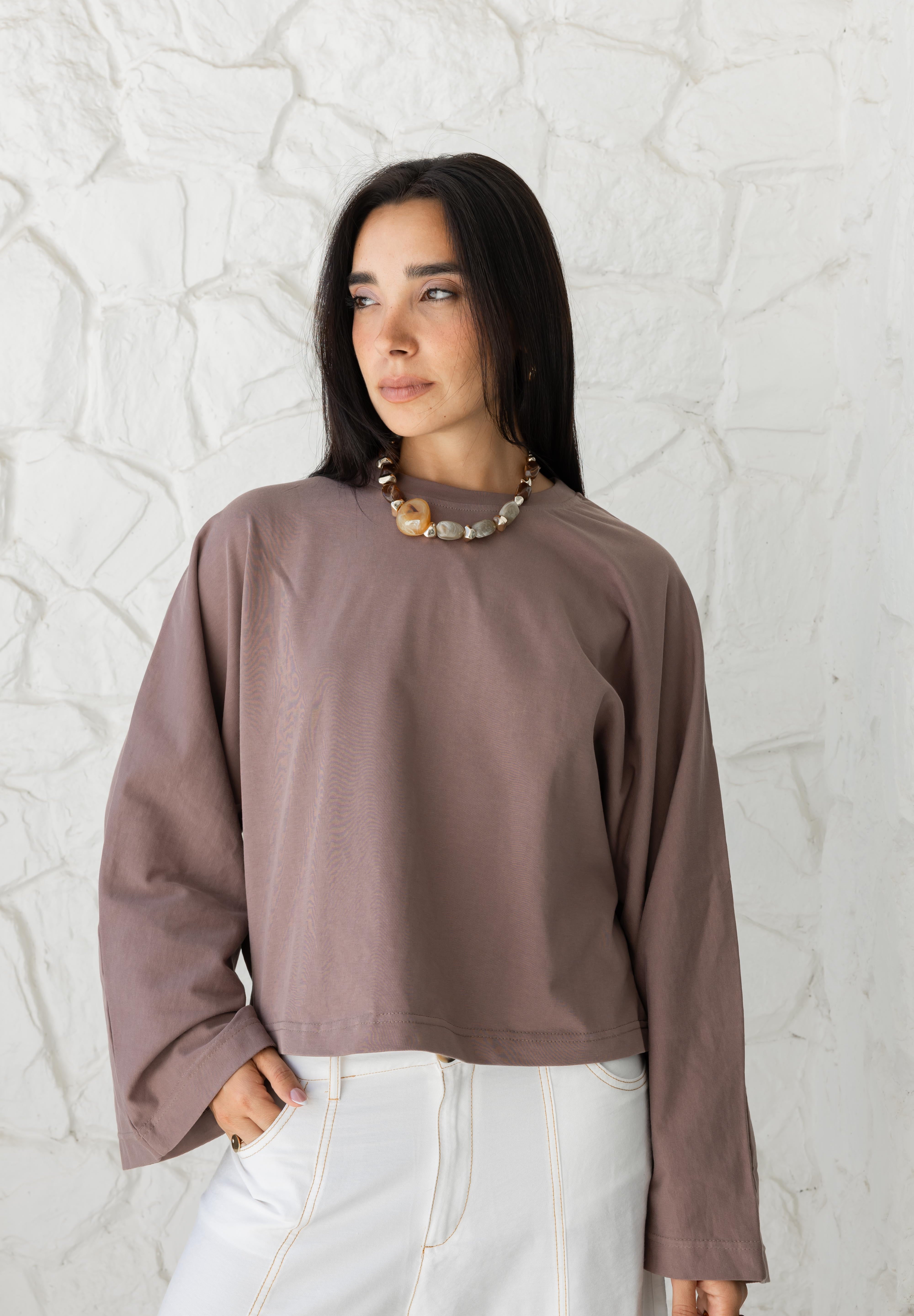 Wide Sleeve T-shirt in Coffee