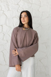 Wide Sleeve T-shirt in Coffee