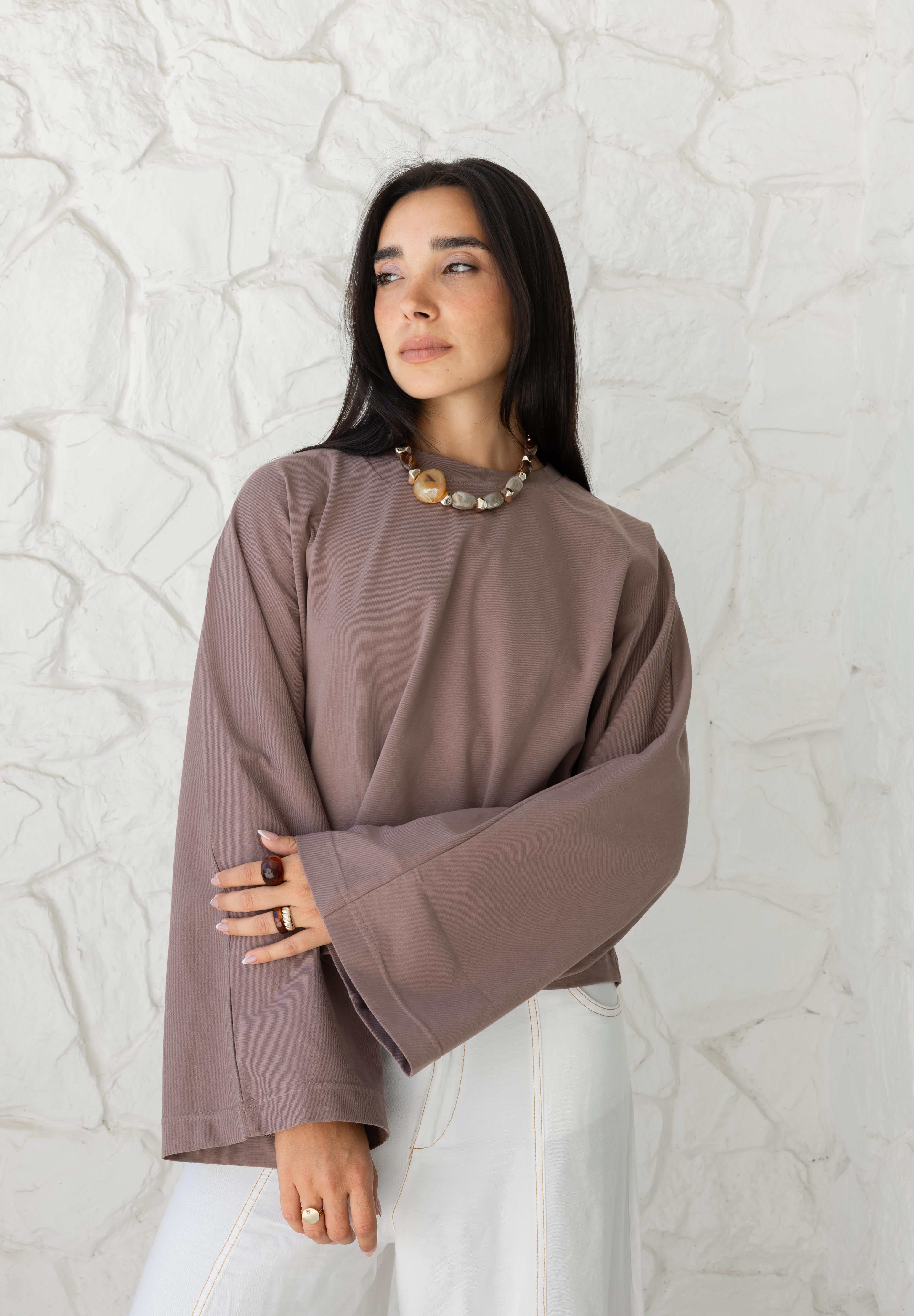 Wide Sleeve T-shirt in Coffee