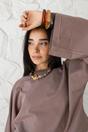 Wide Sleeve T-shirt in Coffee