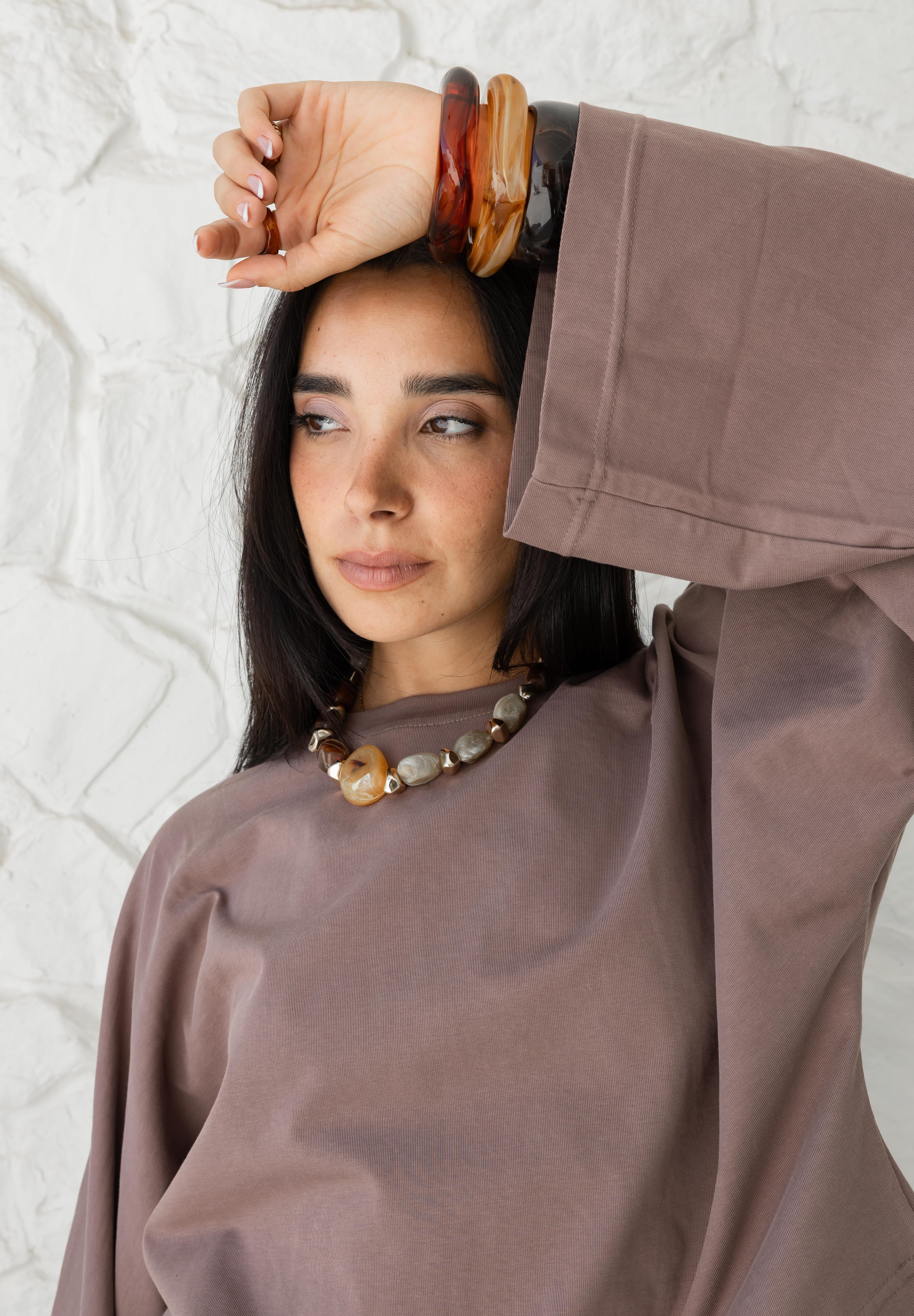 Wide Sleeve T-shirt in Coffee