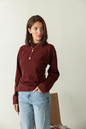 long sleeve ruched T-shirt In Wine