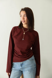 long sleeve ruched T-shirt In Wine