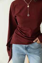 long sleeve ruched T-shirt In Wine