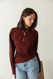 long sleeve ruched T-shirt In Wine