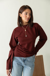 long sleeve ruched T-shirt In Wine