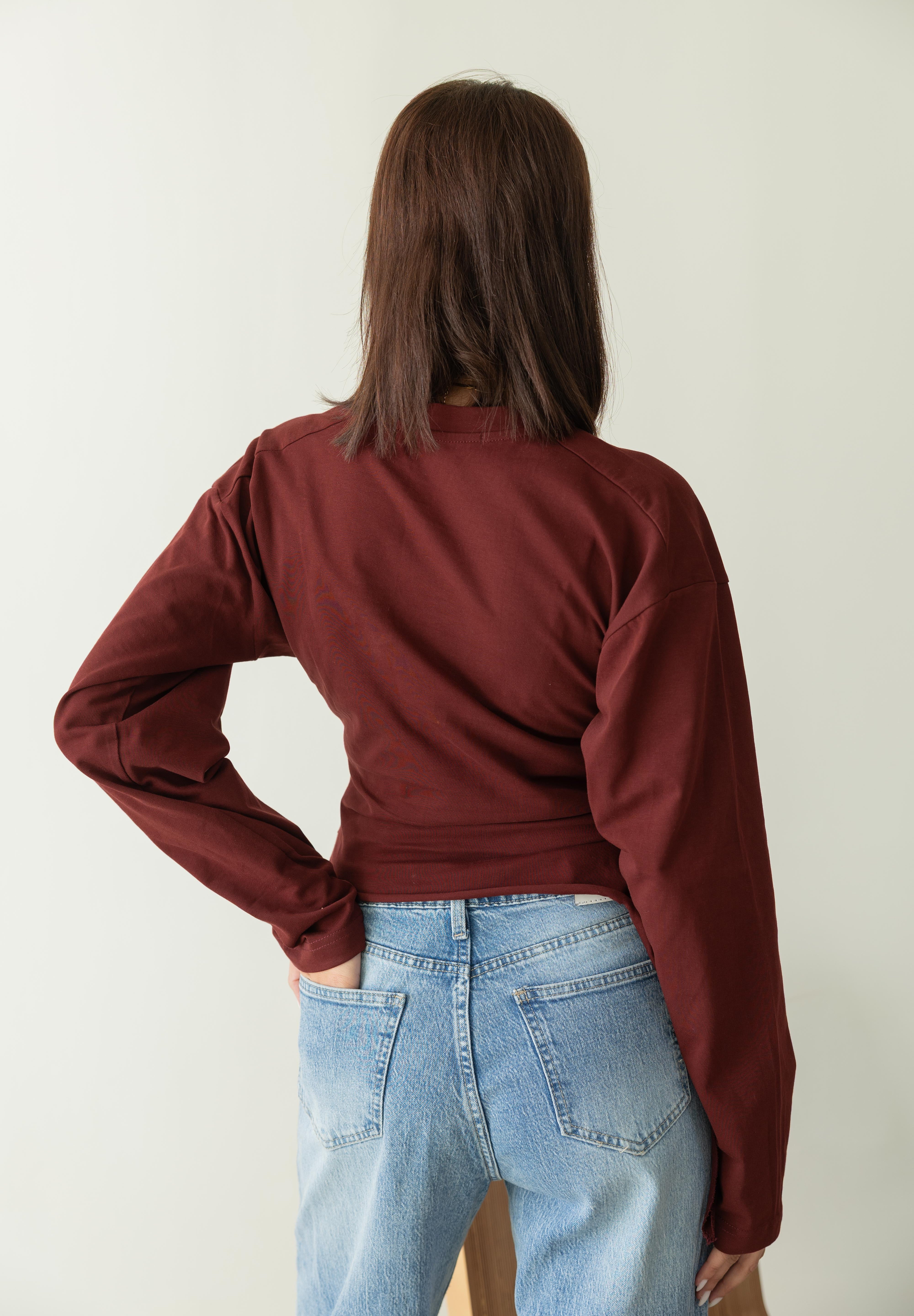 long sleeve ruched T-shirt In Wine