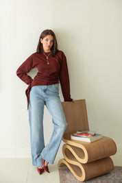 long sleeve ruched T-shirt In Wine