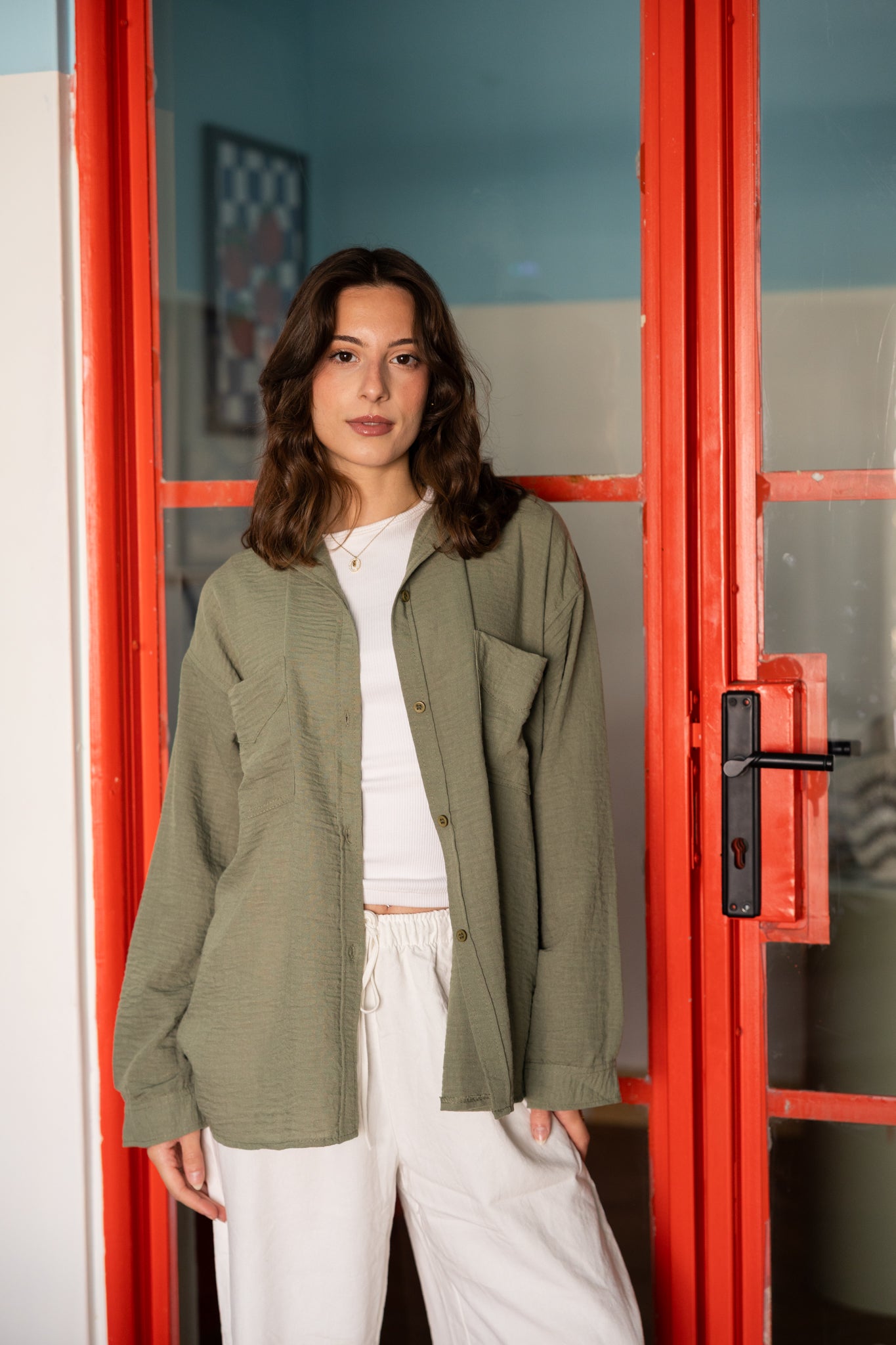 Basic Linen Shirt In Olive