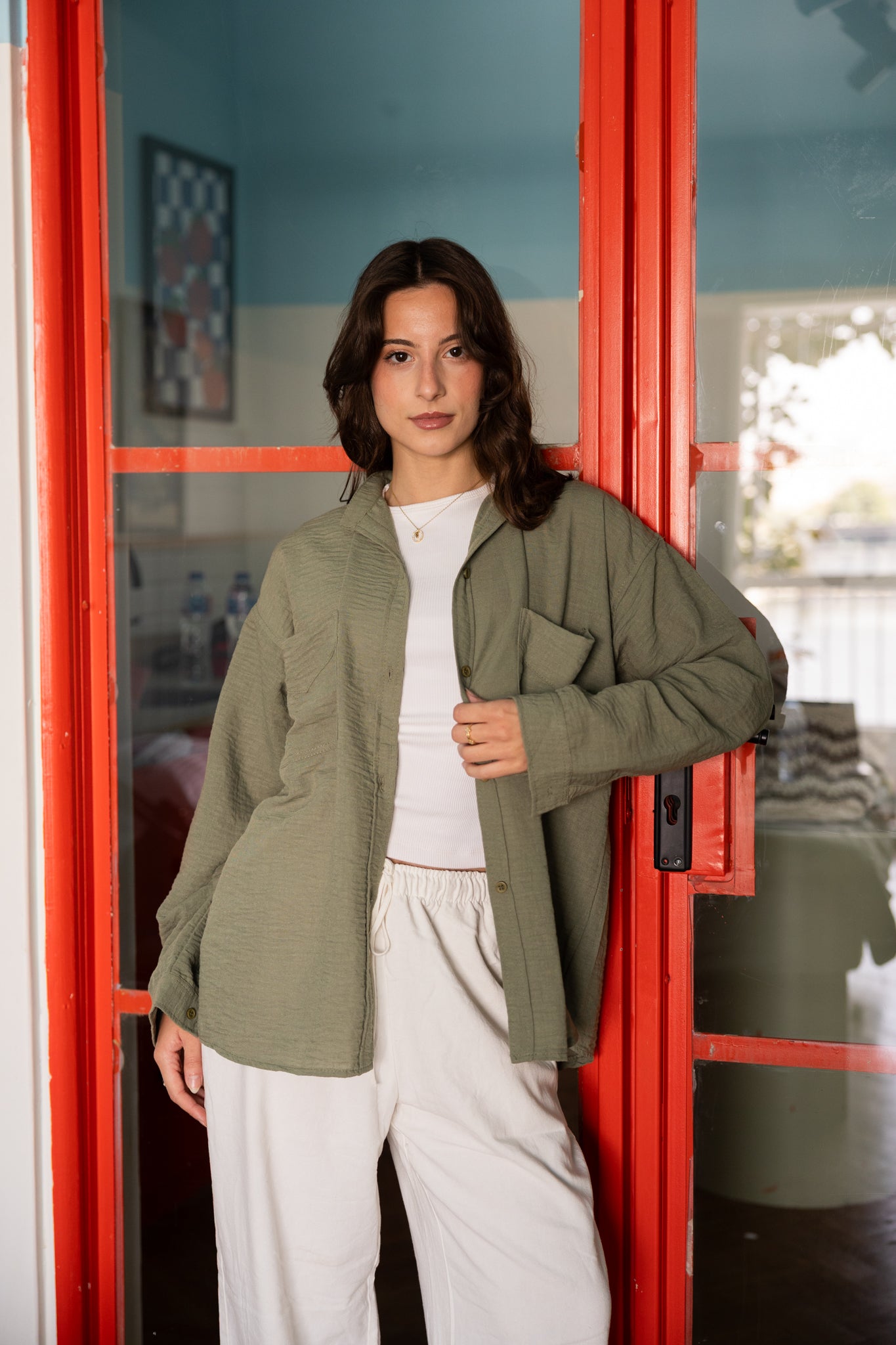 Basic Linen Shirt In Olive