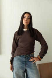 long sleeve ruched T-shirt In Brown