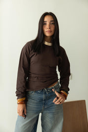 long sleeve ruched T-shirt In Brown