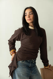 long sleeve ruched T-shirt In Brown